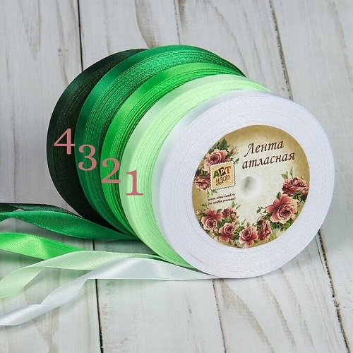 Лента атласная, 1 см, зеленая №4