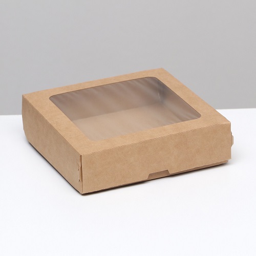 Коробка складная с окном, крафт, 15х15х4 см