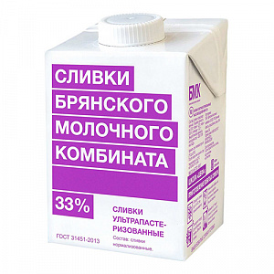 Молочные сливки 33% БМК, 0,5 л