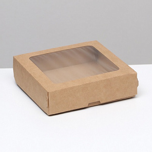 Коробка складная с окном, крафт, 15х15х4 см